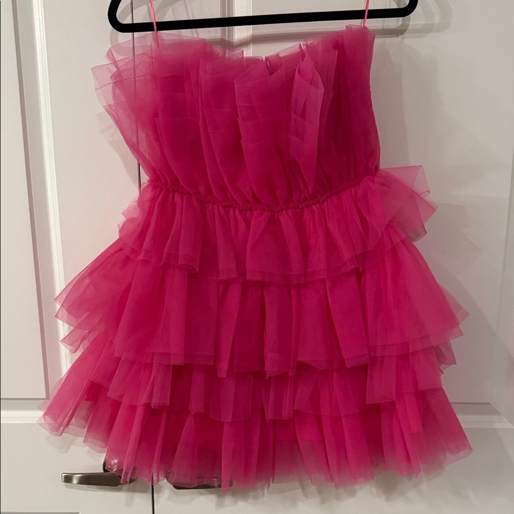 Strapless Fuchsia Layered Tulle Party Dress - Picture 5 of 5